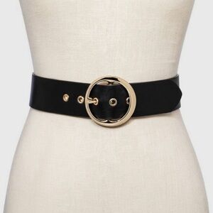 Ava Viv Black Mid Waist Belt Gold Stretch Wide
